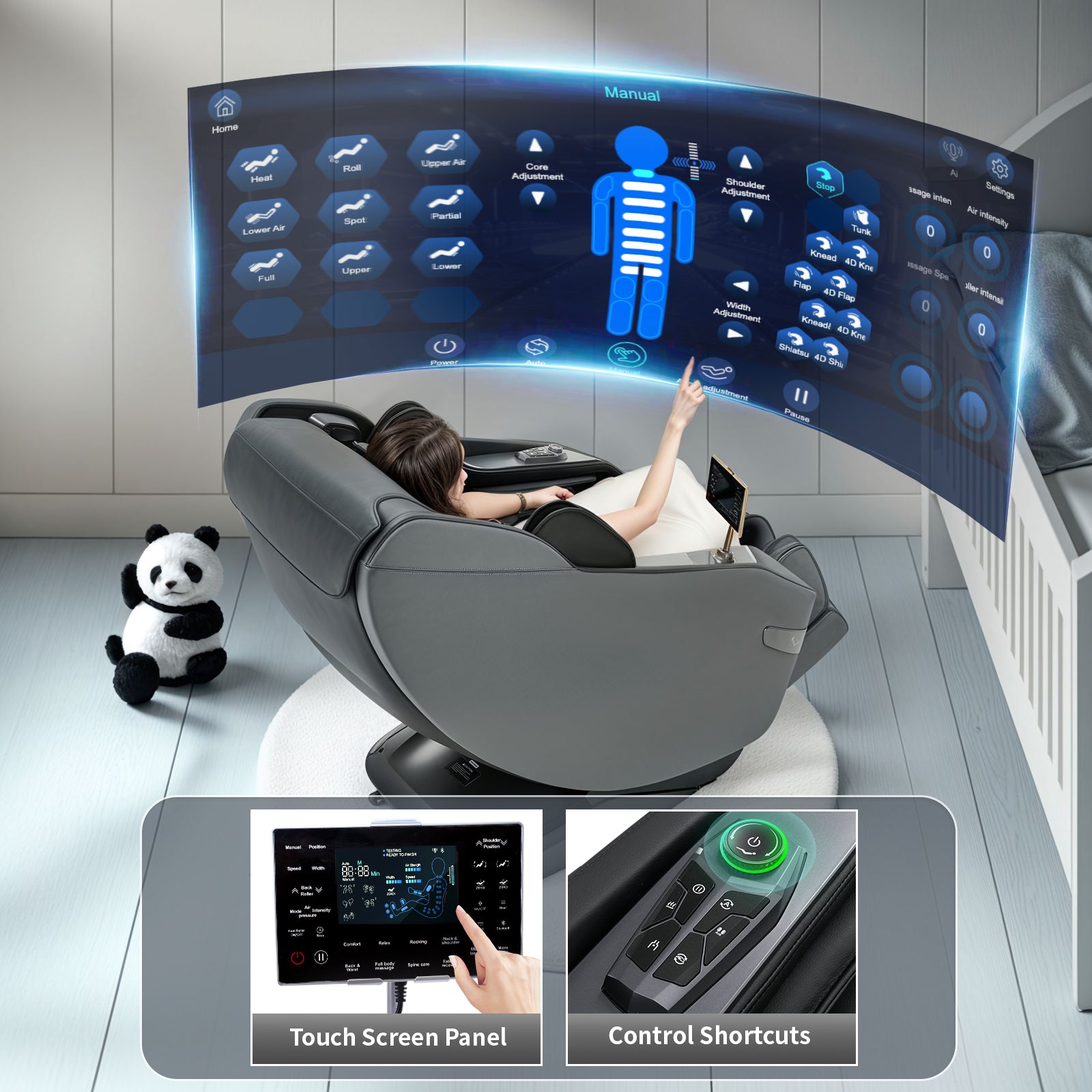 HealthRelife 3D Massage Chair Full Body Recliner - Zero Gravity with Heat, 12 Auto-Massage Modes, Shiatsu Foot Massage, with 55“ SL-Track,28 Airbags Massage, Foot Rollers,Free Dust Cover (Black)